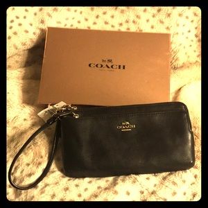 Black leather Coach wristlet